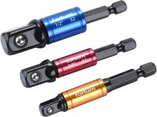 FORTUM Adaptéry do vrtačky 1/4"-3/8"-1/2" - 4742203, 3 kusy 