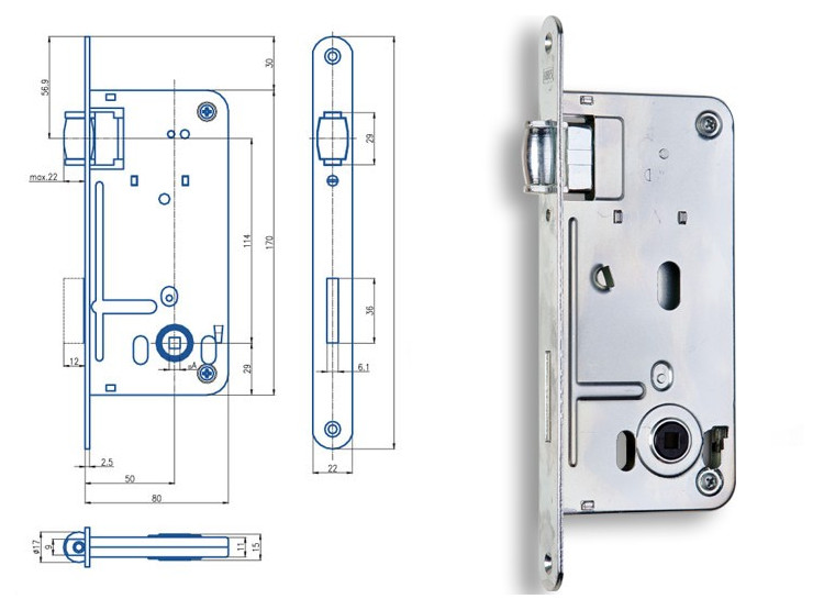 HOBES Zámek 545, 90/80, P-L, 6x6 WC, bílý zinek - s válečkem