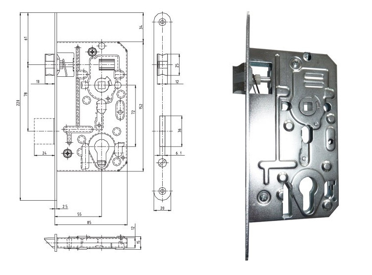 HOBES Zámek K136, P-L, bílý zinek