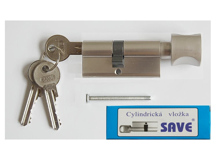Vložka SAVE 35+30K - knoflík na straně 30mm,  NIKL SATIN,  3klíče