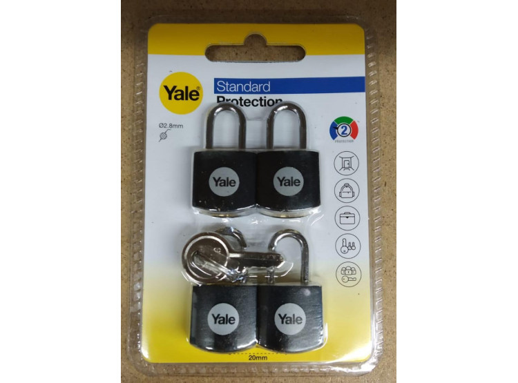 YALE Zámek Y110JB/15/111/4 balení 4 ks, sjednocené, 4 klíče, blistr