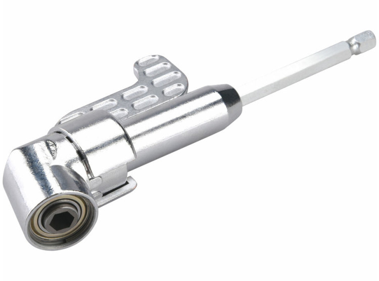 Úhlový nástavec/držák hrotů do vrtačky, 1/4"x140mm (105°) s magnetem