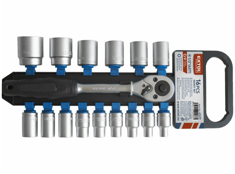 Extol Premium Hlavice nástrčné, sada 16ks, 1/2", CrV