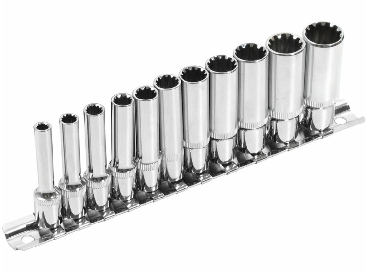 Extol Hlavice nástrčné prodloužené, MULTI-LOCK, sada 11ks, 1/4", CrV