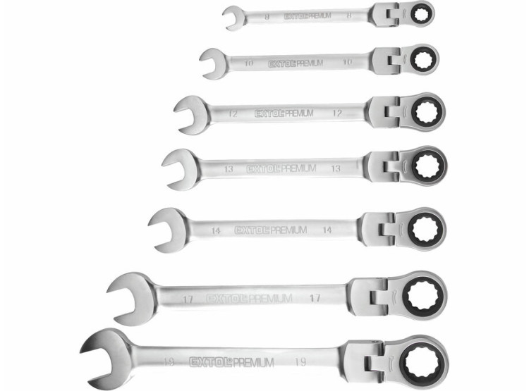 Extol Klíče ráčnové očkoploché s kloubem, sada 7ks, 8-19mm 8816105
