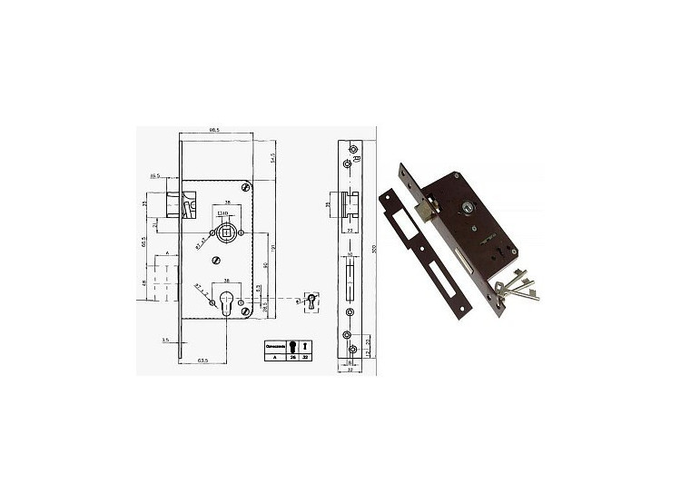Zámek vratový pro klíč 90/63,5/32 mm levý